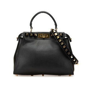 FENDI Peekaboo Studded Shoulder Bag Black Leather